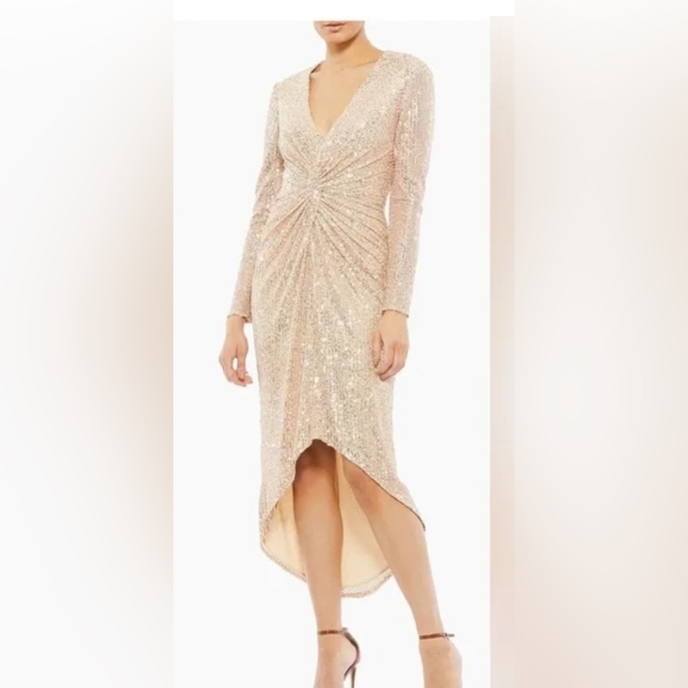 NWT Ieena for Mac Duggal 26549 Rose Gold Sequin High Low Dress Size 6